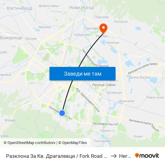 Разклона За Кв. Драгалевци / Fork Road To Dragalevtsi Qr. (1457) to Негован map