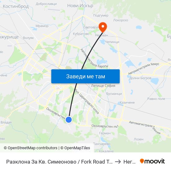 Разклона За Кв. Симеоново / Fork Road To Simeonovo Qr. (1458) to Негован map