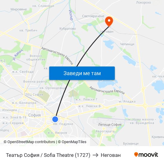 Театър София / Sofia Theatre (1727) to Негован map