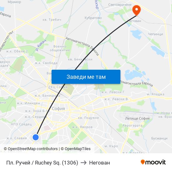 Пл. Ручей / Ruchey Sq. (1306) to Негован map