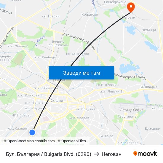 Бул. България / Bulgaria Blvd. (0290) to Негован map