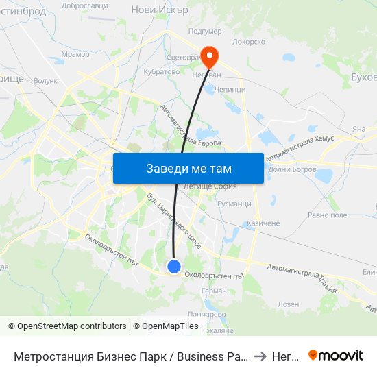 Метростанция Бизнес Парк / Business Park Metro Station (2490) to Негован map