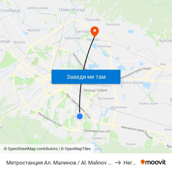 Метростанция Ал. Малинов / Al. Malinov Metro Station (0169) to Негован map