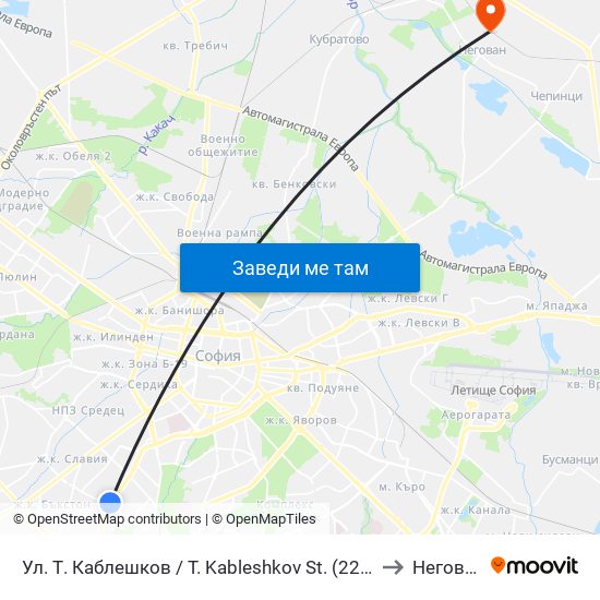 Ул. Т. Каблешков / T. Kableshkov St. (2211) to Негован map
