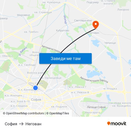 София to Негован map