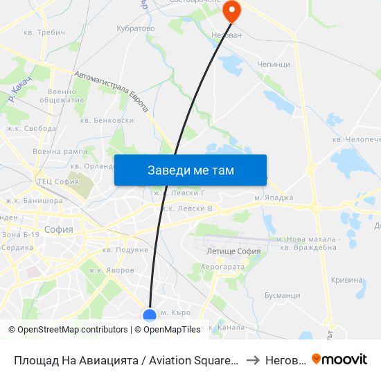 Площад На Авиацията / Aviation Square (1257) to Негован map
