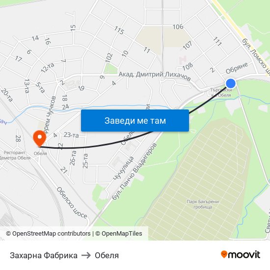 Захарна Фабрика to Обеля map