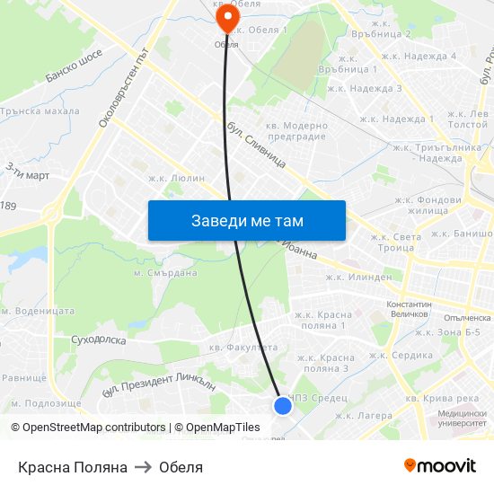 Красна Поляна to Обеля map