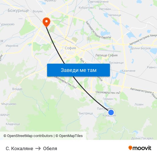 С. Кокаляне to Обеля map