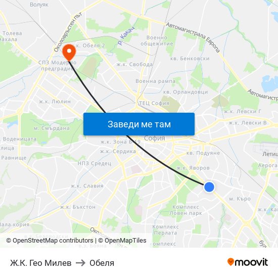 Ж.К. Гео Милев to Обеля map