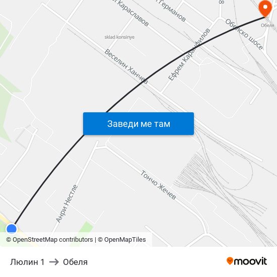 Люлин 1 to Обеля map
