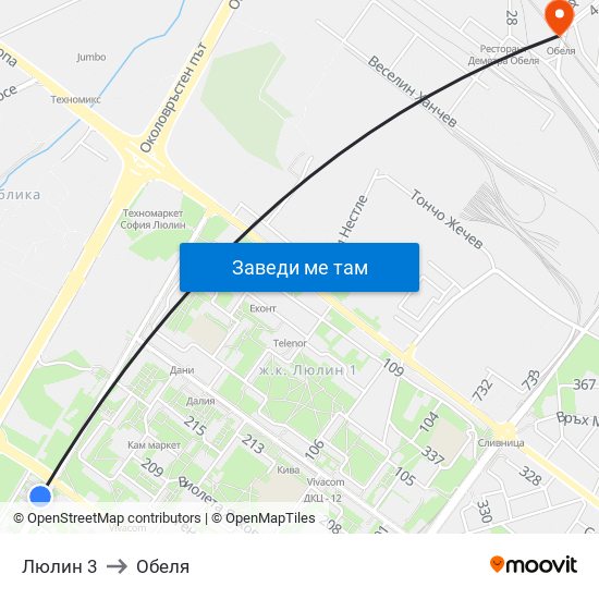 Люлин 3 to Обеля map