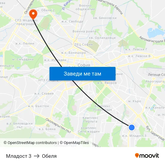 Младост 3 to Обеля map