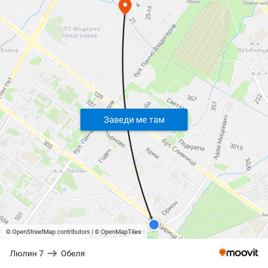 Люлин 7 to Обеля map