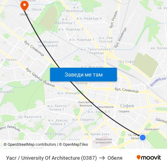 Уасг / University Of Architecture (0387) to Обеля map