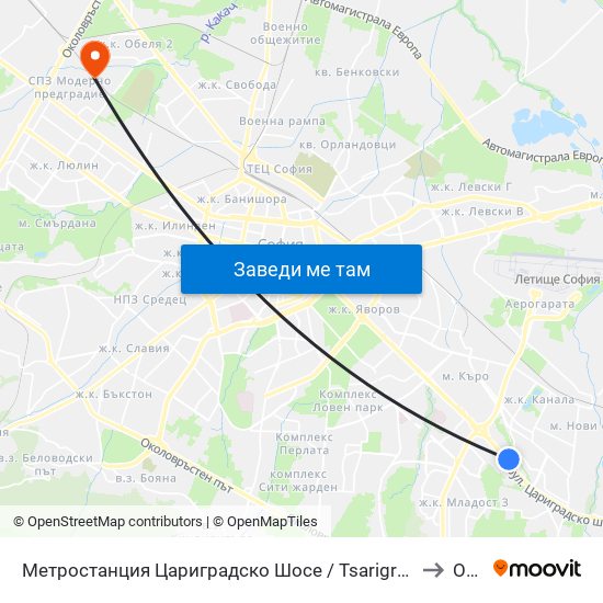 Метростанция Цариградско Шосе / Tsarigradsko Shosse Metro Station (1016) to Обеля map