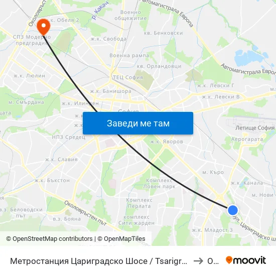 Ⓜ️ Метростанция Цариградско Шосе / Tsarigradsko Shosse Metro Station (1016) to Обеля map
