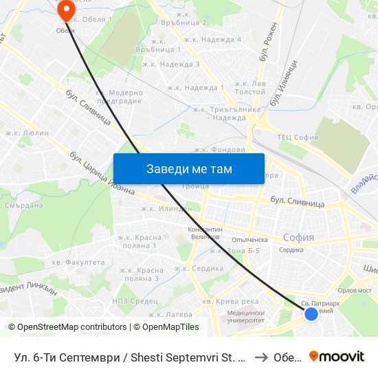 Ул. 6-Ти Септември / Shesti Septemvri St. (1808) to Обеля map