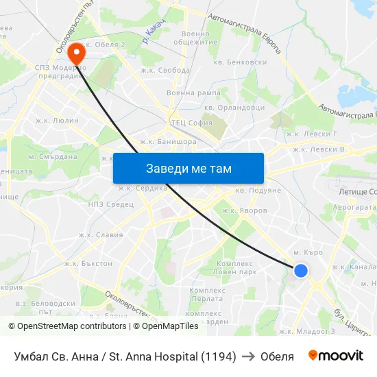 Умбал Св. Анна / St. Anna Hospital (1194) to Обеля map