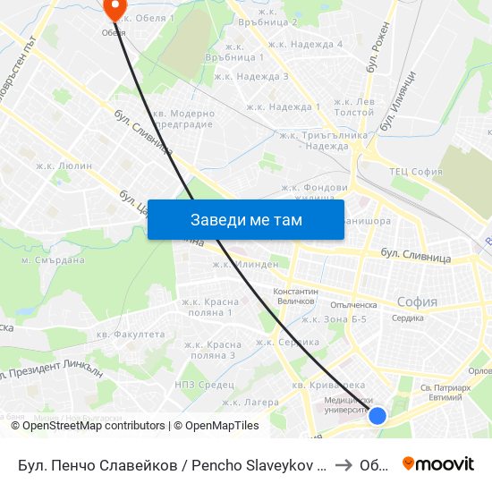 Бул. Пенчо Славейков / Pencho Slaveykov Blvd. (0356) to Обеля map