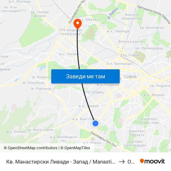 Кв. Манастирски Ливади - Запад / Manastirski Livadi - West Qr. (0582) to Обеля map