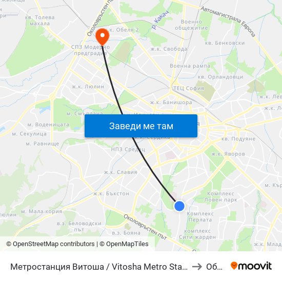 Метростанция Витоша / Vitosha Metro Station (2755) to Обеля map
