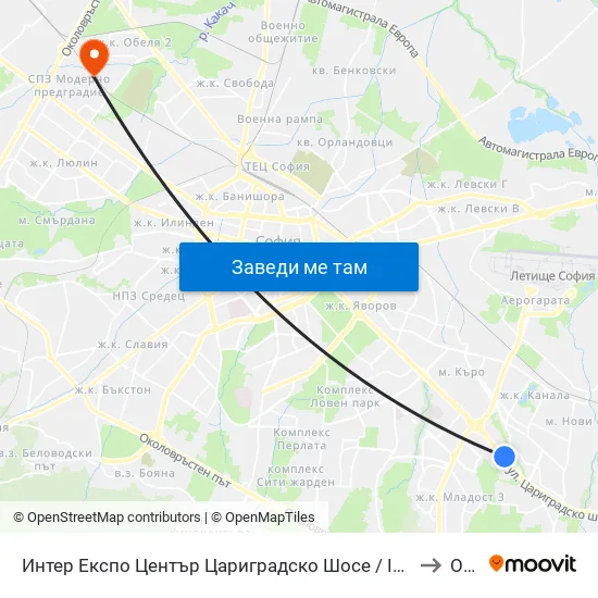 Интер Експо Център Цариградско Шосе / Inter Expo Center – Tsarigradsko Shose to Обеля map