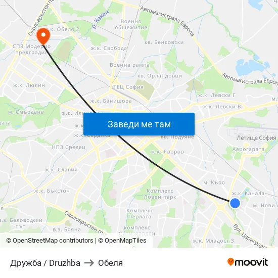Дружба / Druzhba to Обеля map