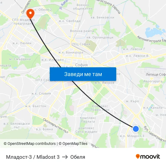 Младост 3 / Mladost 3 to Обеля map