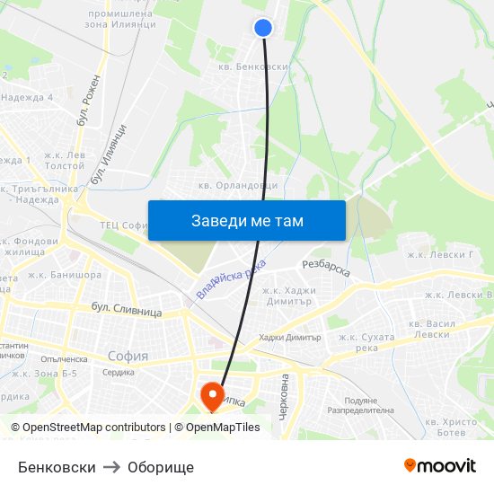 Бенковски to Оборище map
