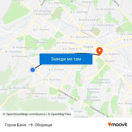 Горна Баня to Оборище map