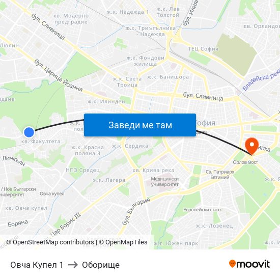 Овча Купел 1 to Оборище map