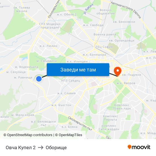 Овча Купел 2 to Оборище map