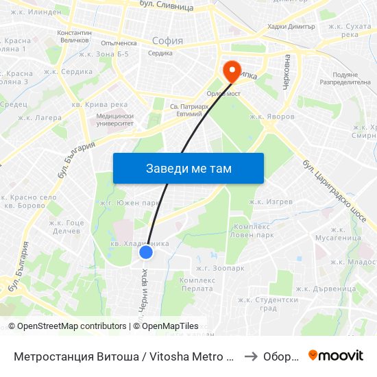 Метростанция Витоша / Vitosha Metro Station (2654) to Оборище map