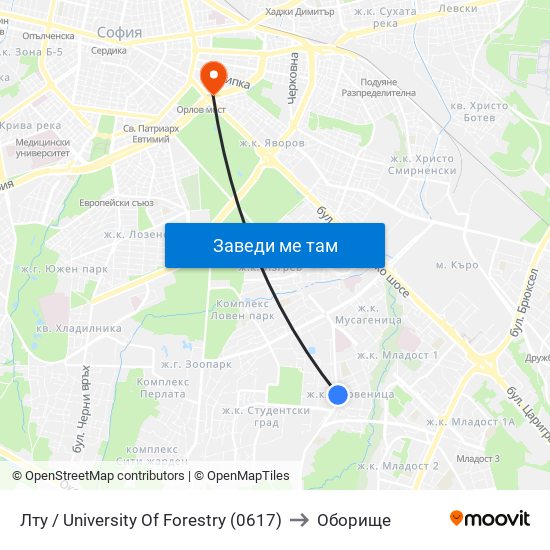 Лту / University Of Forestry (0617) to Оборище map