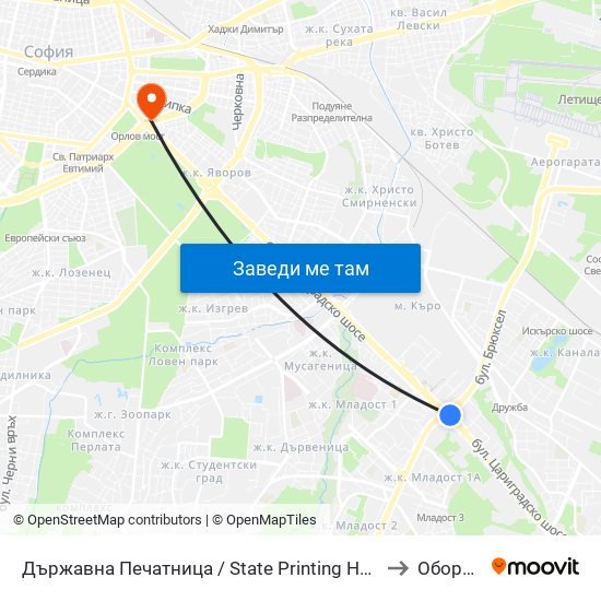 Държавна Печатница / State Printing House (0555) to Оборище map