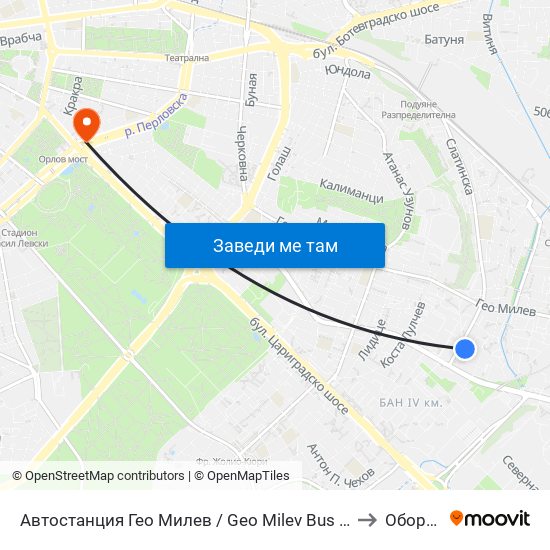 Автостанция Гео Милев / Geo Milev Bus Station (0052) to Оборище map
