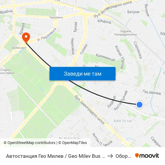 🚌 Автостанция Гео Милев / Geo Milev Bus Station (0052) to Оборище map