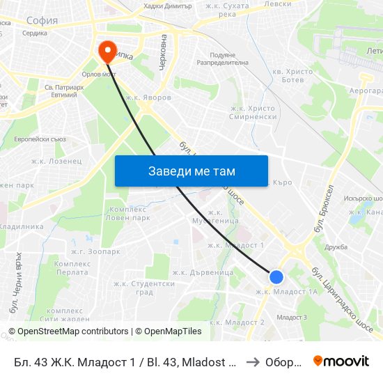 Бл. 43 Ж.К. Младост 1 / Bl. 43, Mladost 1 Qr. (0218) to Оборище map