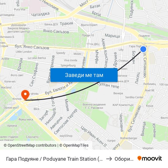 Гара Подуяне / Poduyane Train Station (0468) to Оборище map
