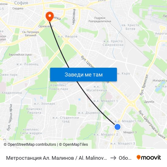 Метростанция Ал. Малинов / Al. Malinov Metro Station (0170) to Оборище map