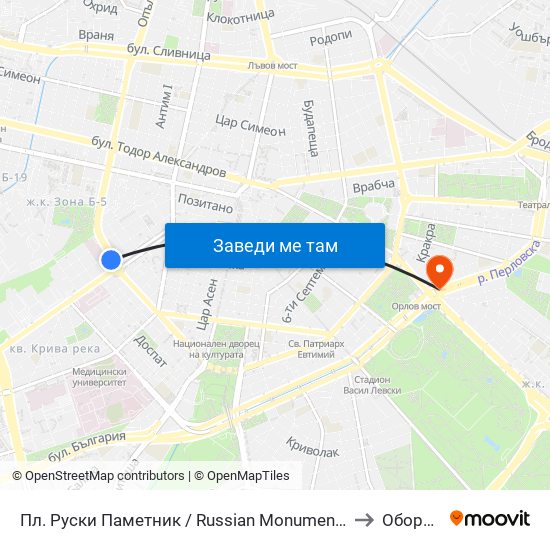 Пл. Руски Паметник / Russian Monument Sq. (1295) to Оборище map