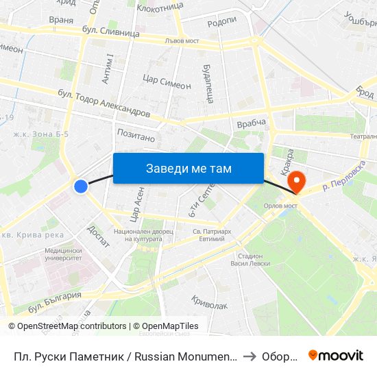 Пл. Руски Паметник / Russian Monument Sq. (1296) to Оборище map