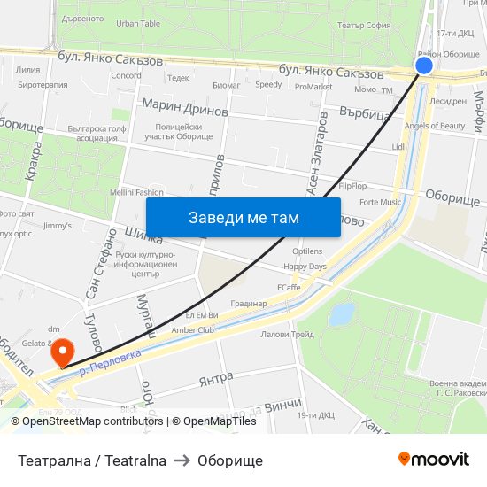 Театрална / Teatralna to Оборище map
