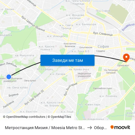 Ⓜ️ Метростанция Мизия / Moesia Metro Station (6089) to Оборище map
