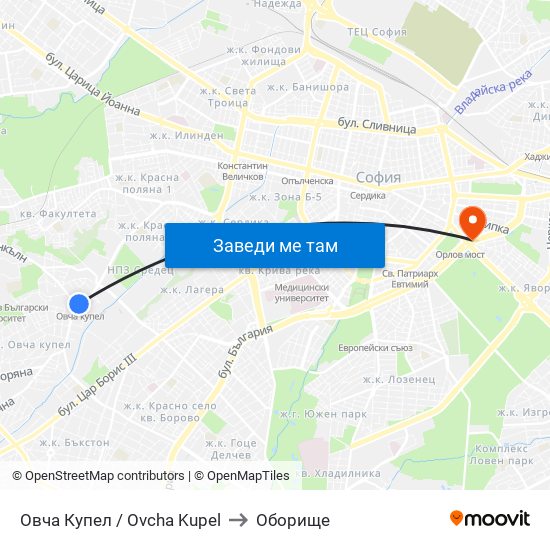 Овча Купел / Ovcha Kupel to Оборище map