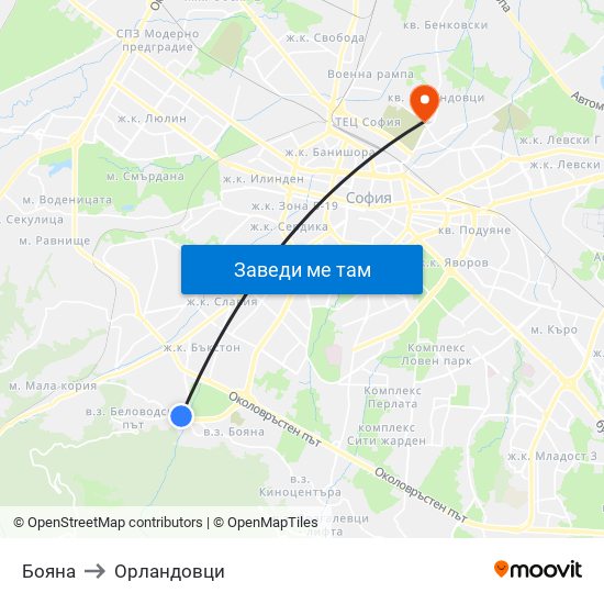 Бояна to Орландовци map