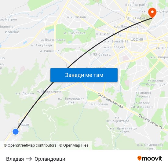 Владая to Орландовци map