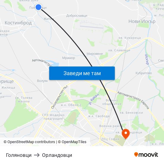 Голяновци to Орландовци map