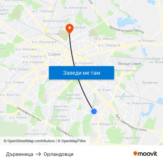 Дървеница to Орландовци map